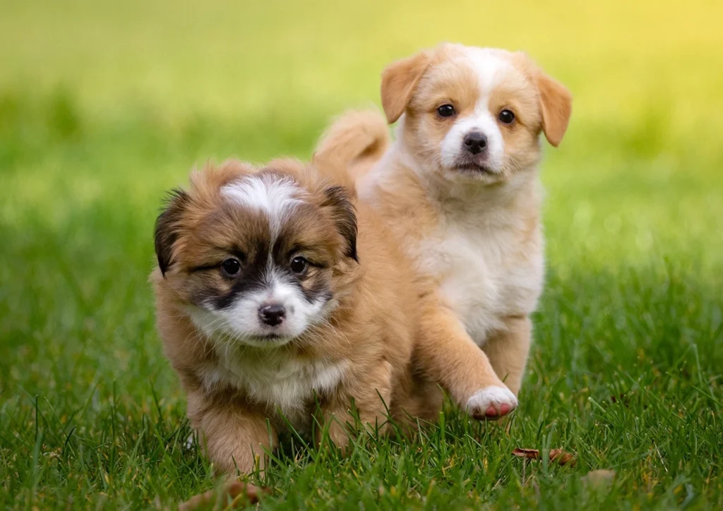 Chiots dans l'herbe